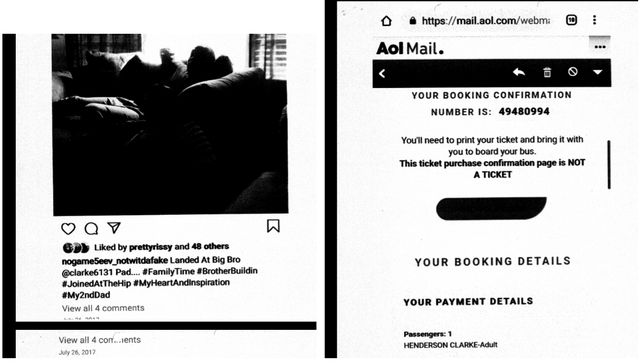 Clarke provided the court Instagram posts and bus tickets seen here to show he was in North Carolina.